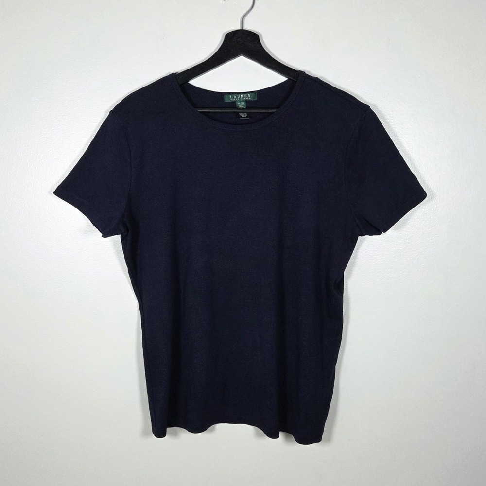 Lauren Ralph Lauren Navy Blue Crewneck Tee Shirt Women's XL 100% Cotton Logo